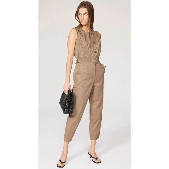 Thakoon Collective Button Front Jumpsuit in Brown 4 Womens Yellow Outfit - Picture 1 of 14